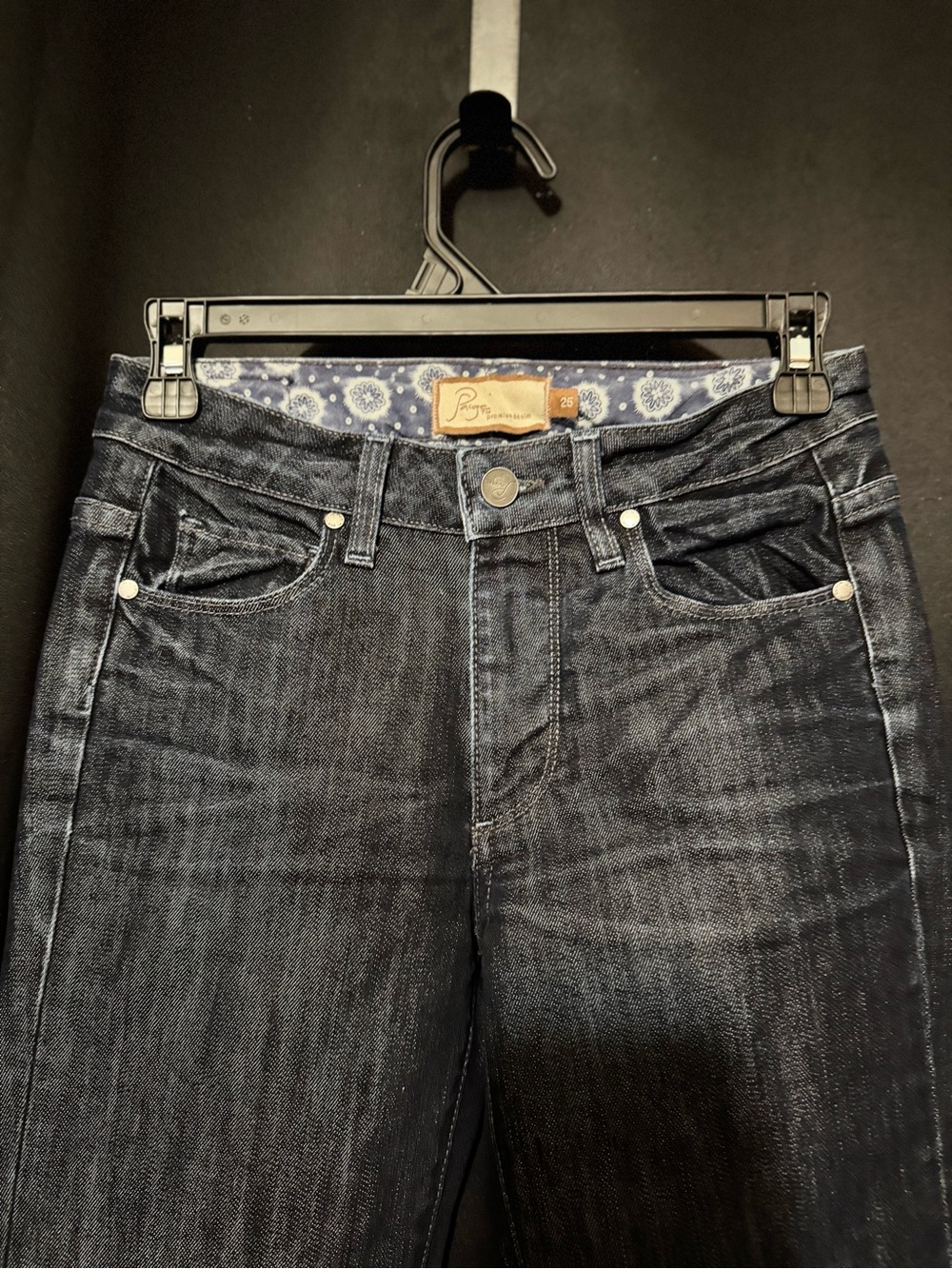 PAIGE Faded Dark Blue Flare Jeans - Picture 3 of 7
